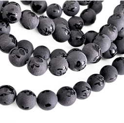 Mat onyxperler med kinesiske tegn i blank sort overflade – 8 mm perler til smykkefremstilling